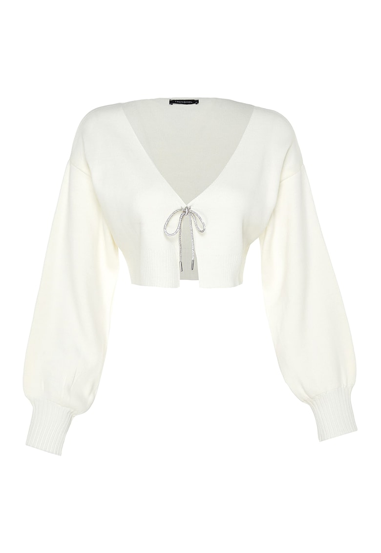 Cardigan crop cu aplicatie funda