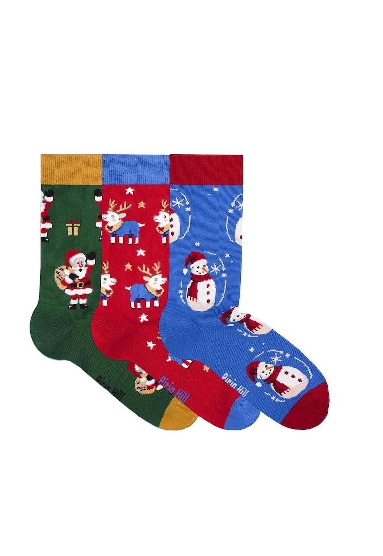 Set 3 perechi de sosete bumbac organic de craciun Colour Cotton Wintertime- Mos Craciun - Ren si Olaf