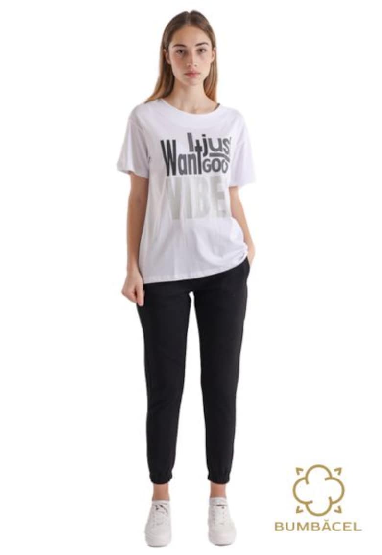 Tricou cu mânecă scurtă și cu imprimeu text