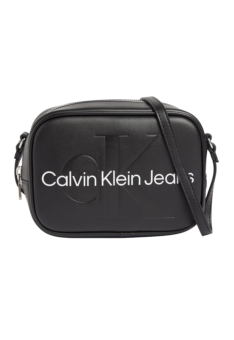 Calvin Klein Jeans Geanta crossbody de piele ecologica cu logo - Negru