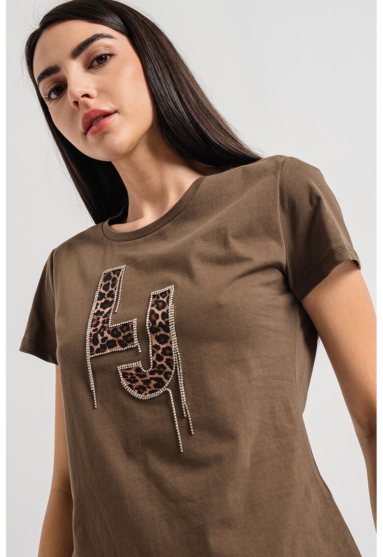 Памучна тениска с декоративни камъни и лого