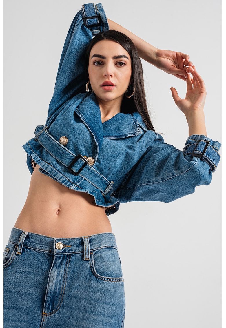 Jacheta din denim cu model trenci