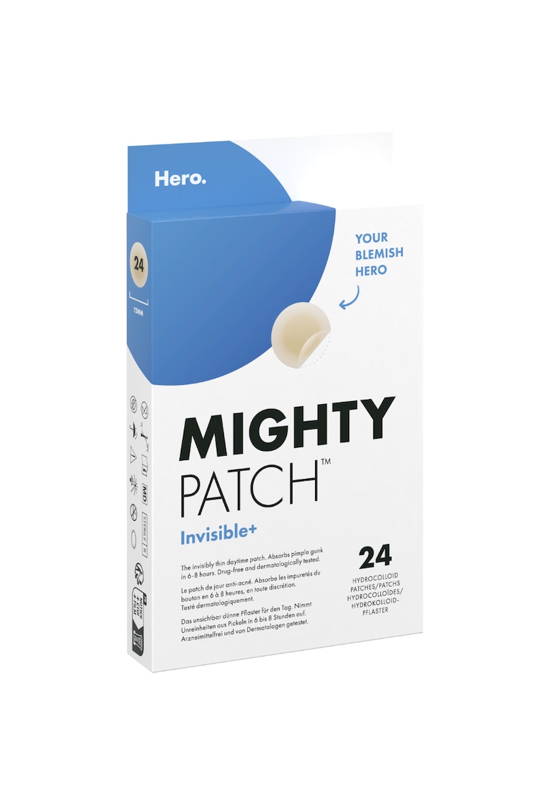 Plasturi hidrocoloidali anti acnee Hero Mighty Patch Invisible+ pentru tratarea cosurilor cu puncte albe - 24 bucati