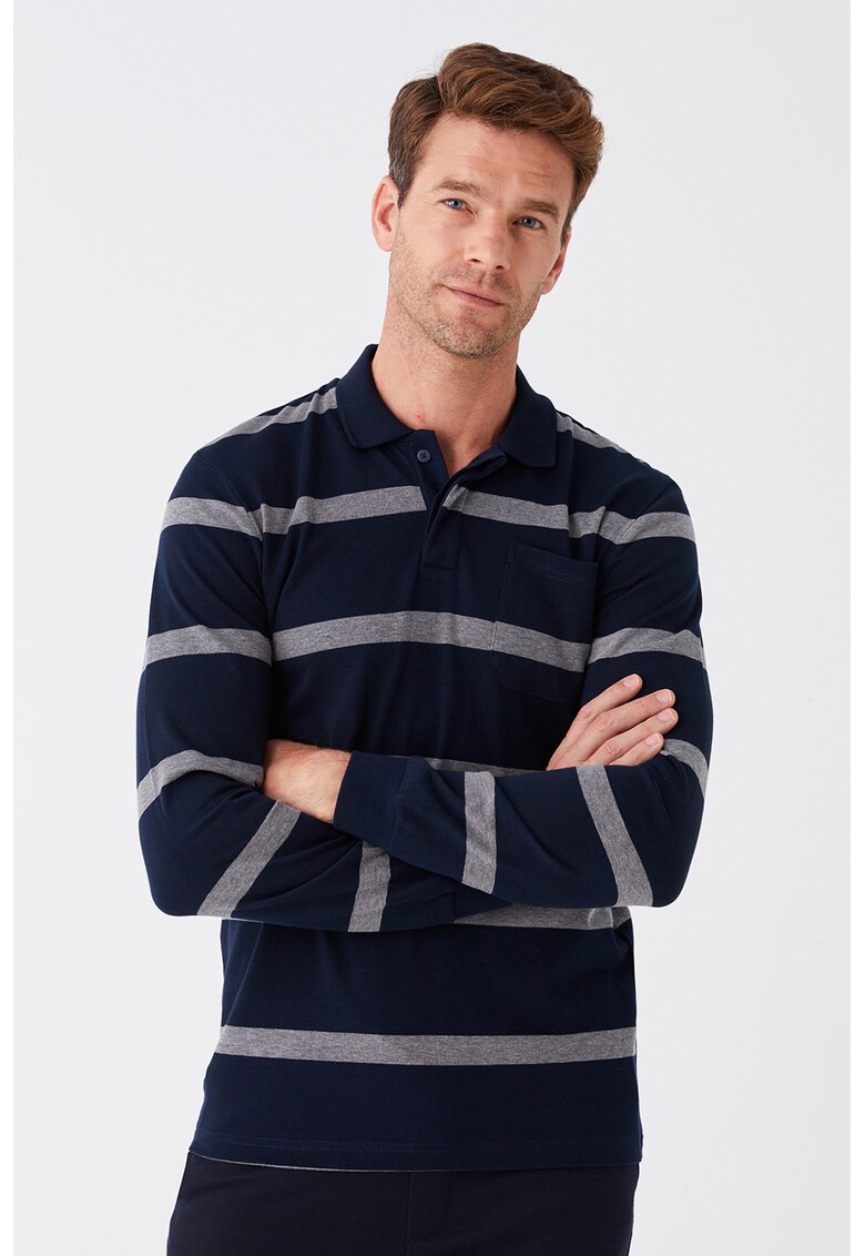 Bluza polo de bumbac cu model in dungi