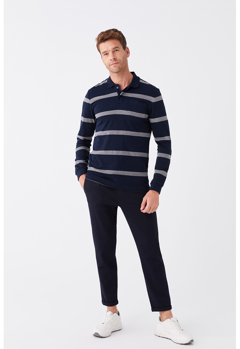Bluza polo de bumbac cu model in dungi