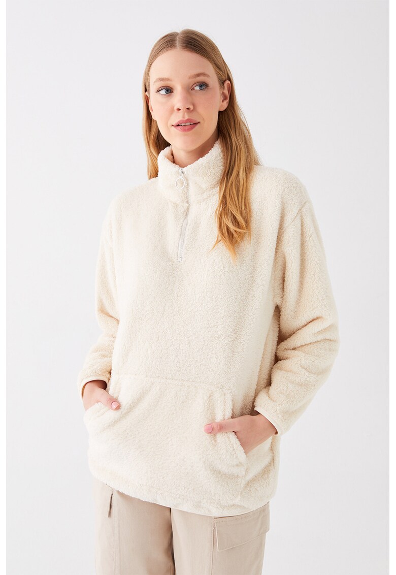 Bluza de trening din material teddy cu buzunar kangaroo