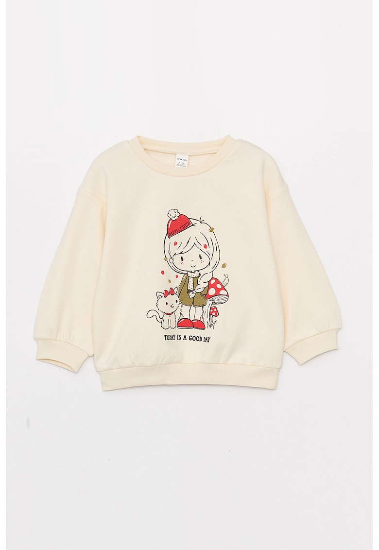 Bluza de trening cu imprimeu si maneci cazute - Crem