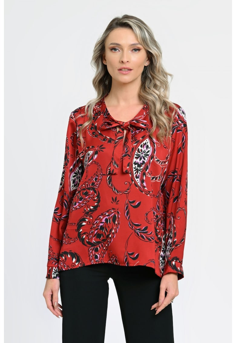 888144262-Bluza Dama cu Funda Subtire - Rosie cu Imprimeu Paisley