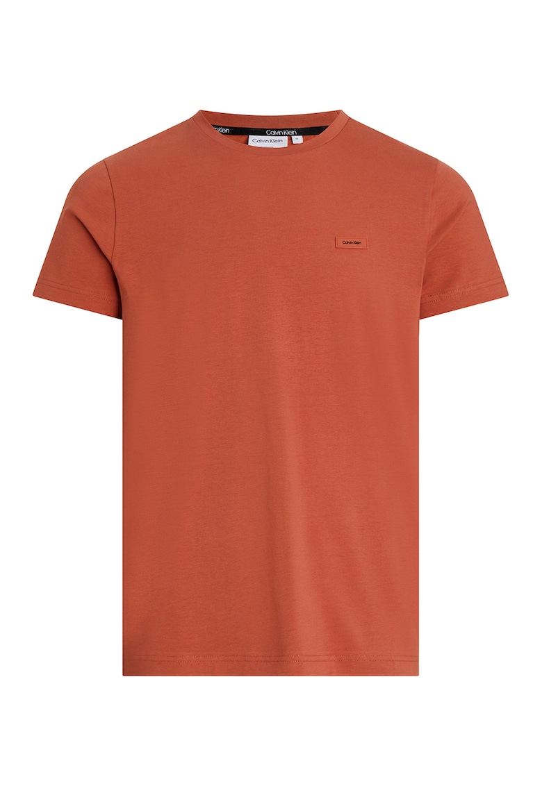 Tricou din bumbac cu decolteu la baza gatului - Coral