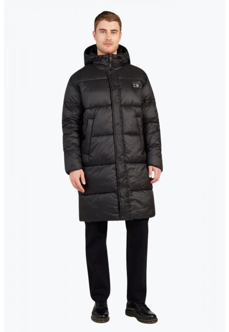 Geaca lunga barbati cu gluga si buzunare oblice negru 53365