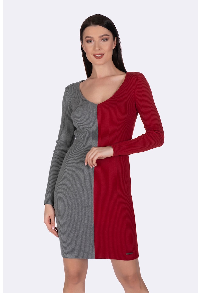 Rochie cu aspect striat si model in doua nuante