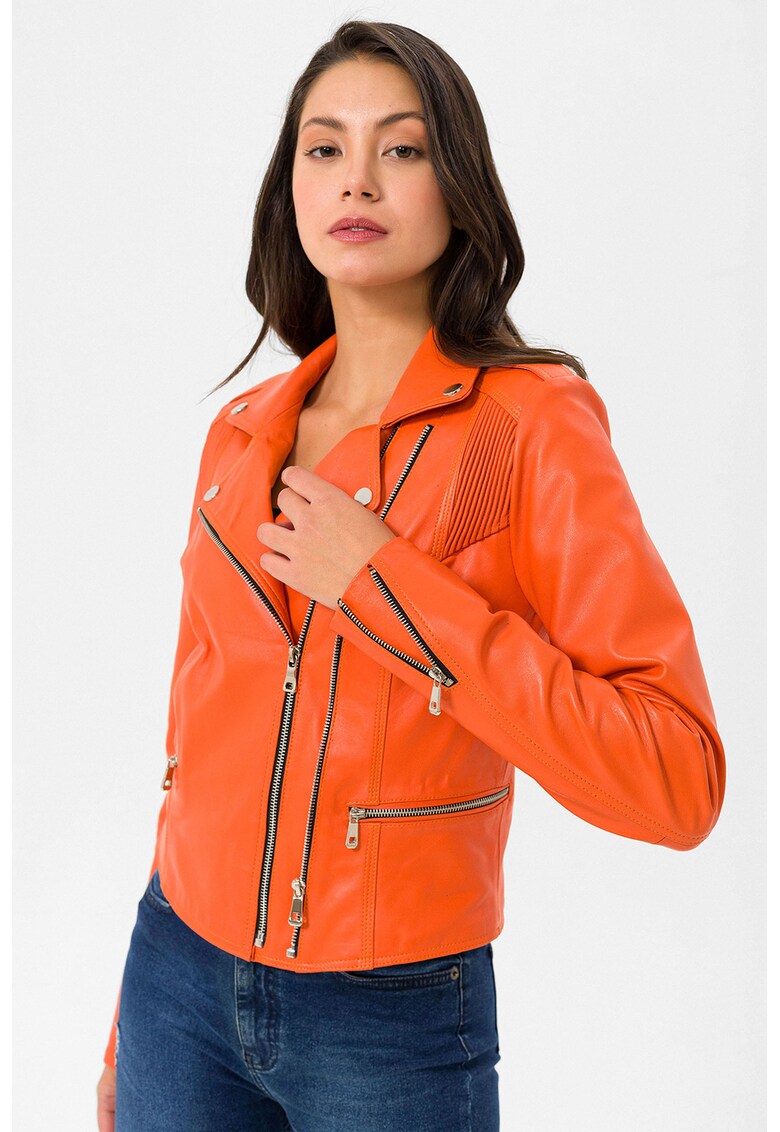 Jacheta biker de piele cu revere decupate Marta