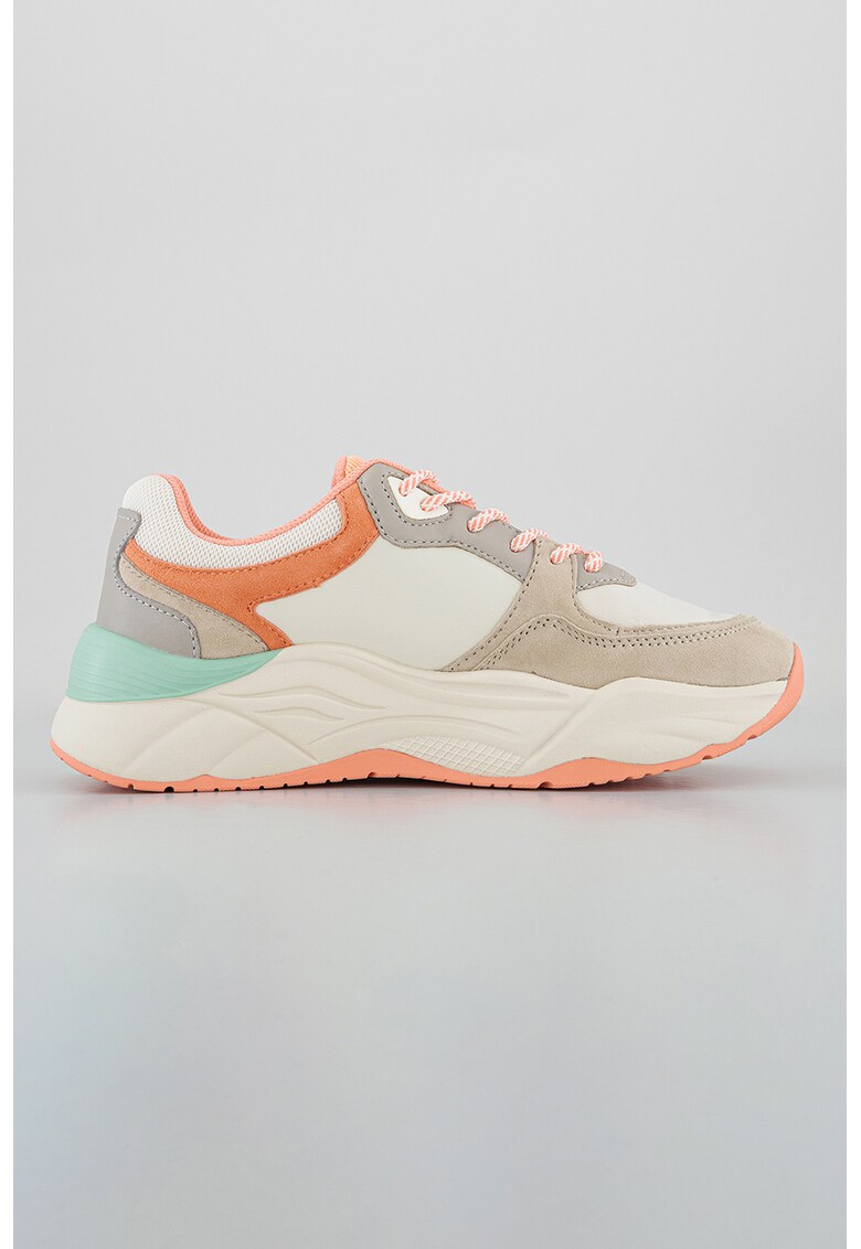 Pantofi sport de piele intoarsa cu model colorblock Celest
