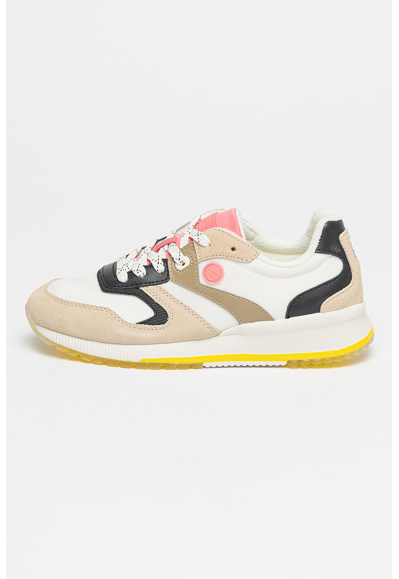 Pantofi sport cu insertii de piele intoarsa Vivi - Alb/Negru/Bej inchis