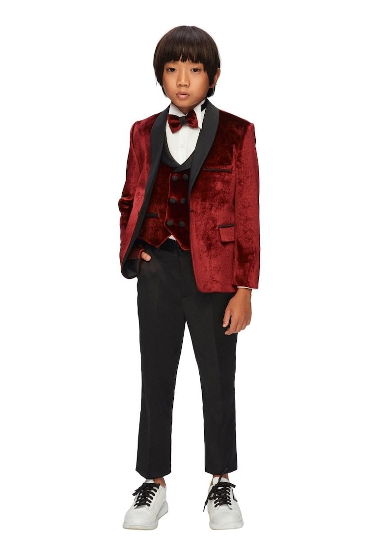 Costum baieti - Elegant - din Catifea - 5 Piese - MC-6042 - Rosu