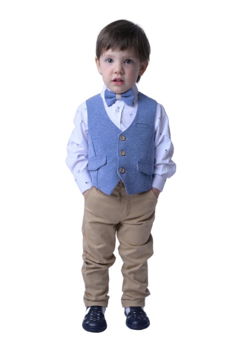 Costum elegant - baieti - cu Vesta - 4 Piese - MY-5106 - Albastru