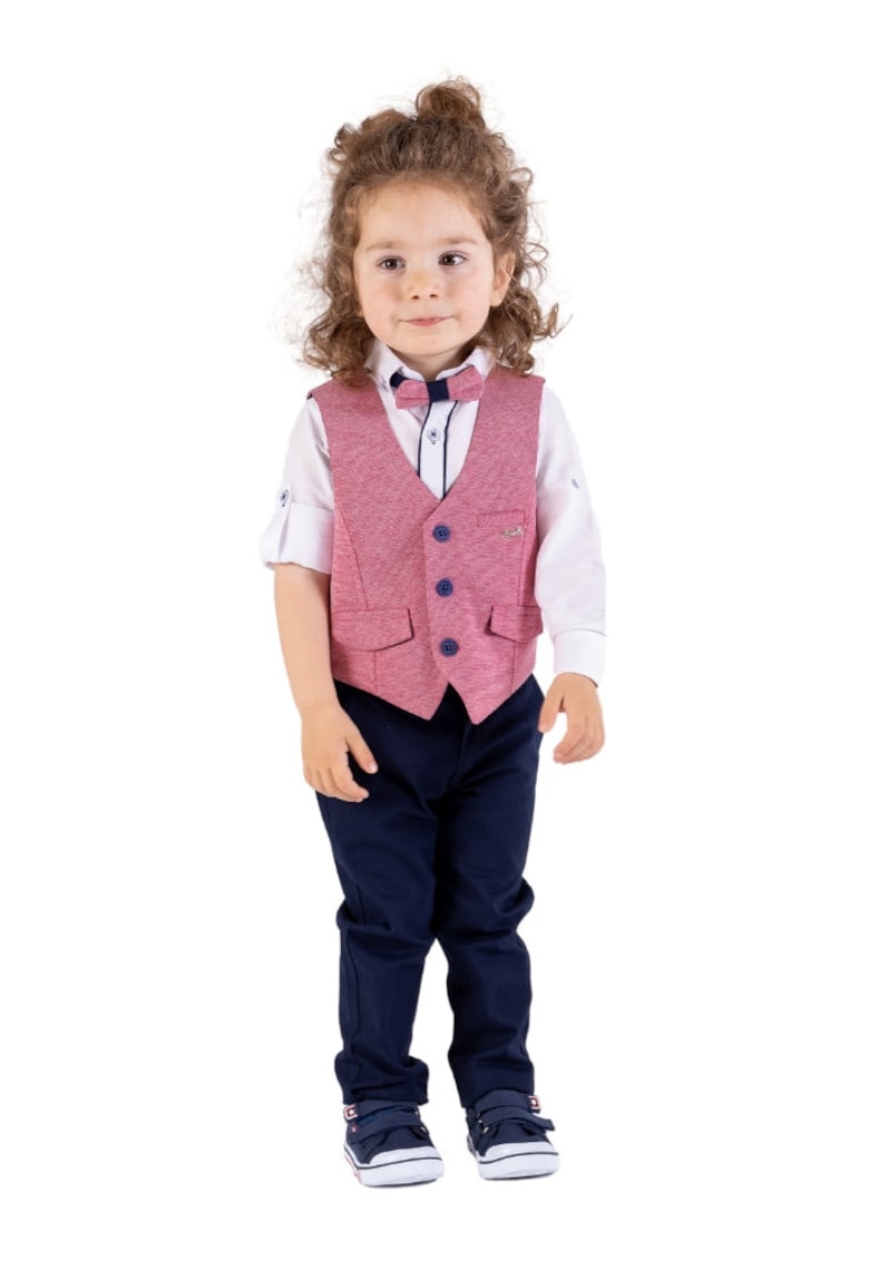 Costum elegant - baieti - cu Vesta - 4 Piese - MY-5106 - Rosu