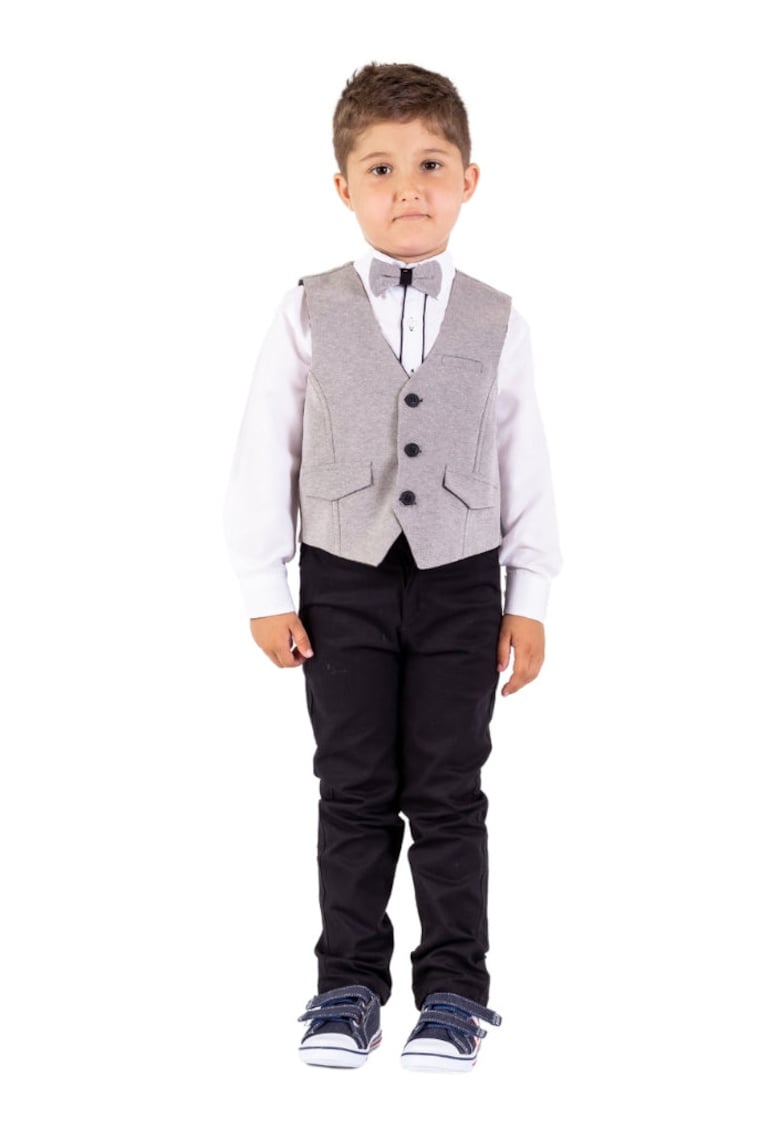 Costum elegant - baieti - cu Vesta - 4 Piese - MY-5106 - Gri