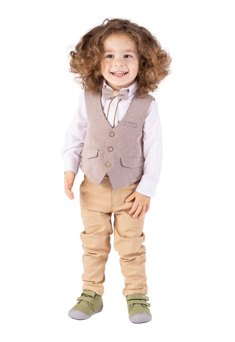 Costum elegant - baieti - cu Vesta - 4 Piese - MY-5106 - Crem