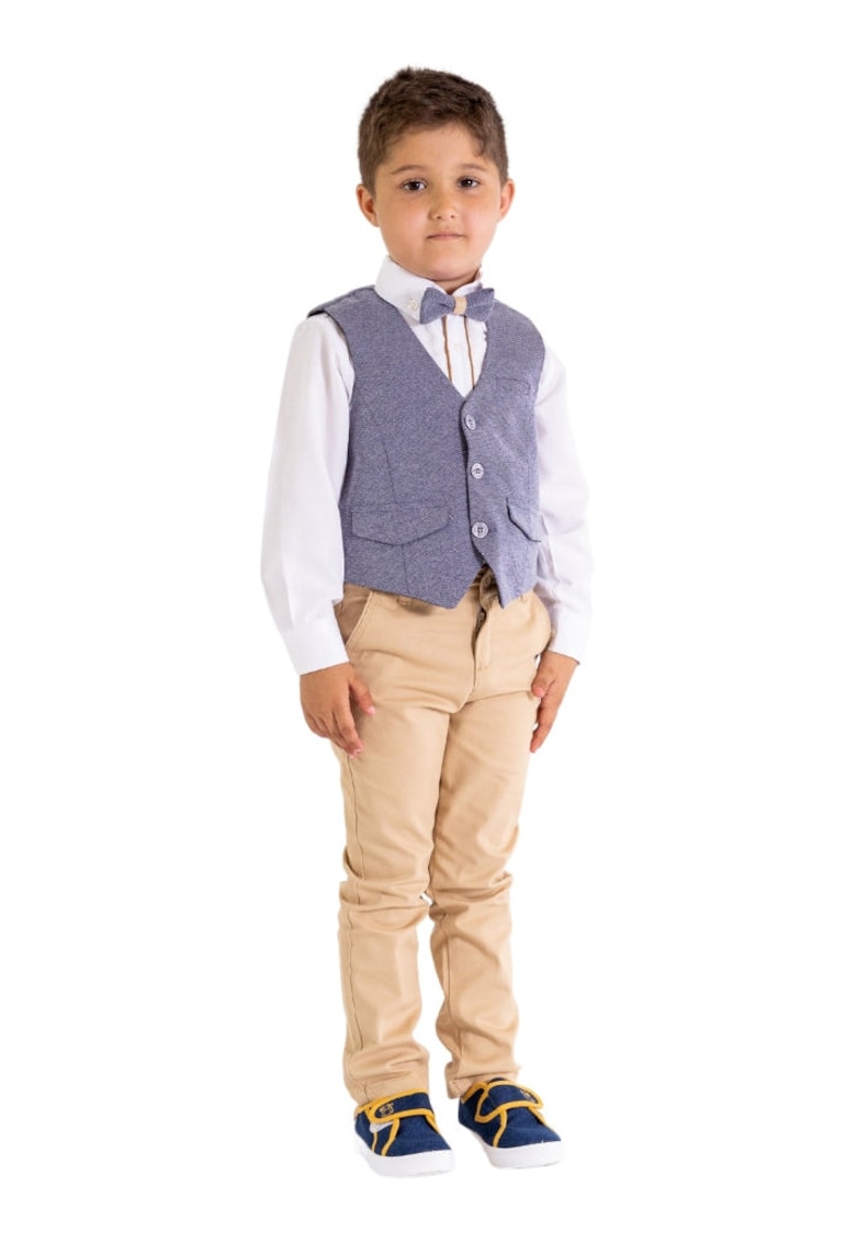 Costum elegant - baieti - cu Vesta - 4 Piese - MY-5106 - Bleumarin