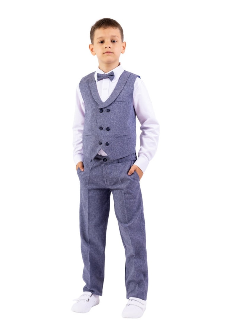 Costum elegant baieti - 4 piese - cu vesta - MY-5146 - Bleumarin