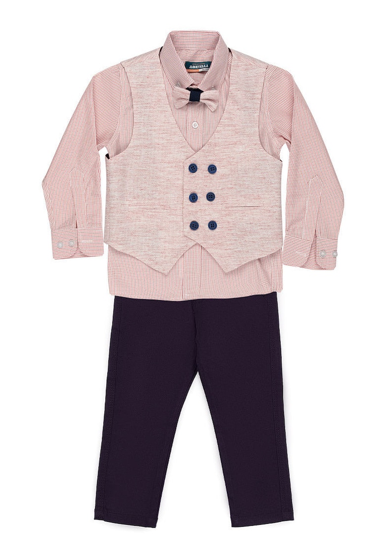 Costum elegant baieti - 4 piese - cu vesta - MY-5119 - Rosu stins
