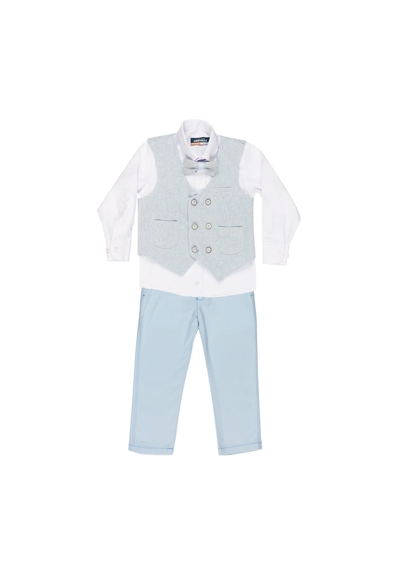 Costum elegant baieti -  4 piese - cu vesta - MY-5125 - Albastru deschis -