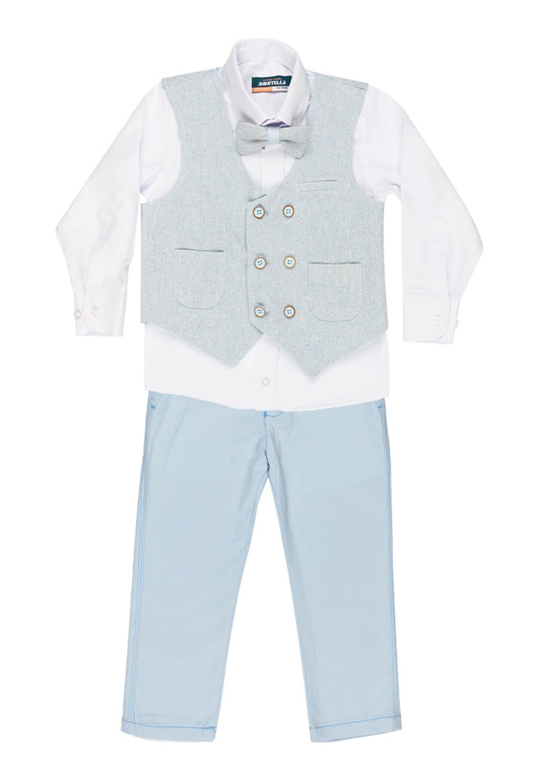 Costum elegant baieti - 4 piese - cu vesta - MY-5125 - Albastru deschis