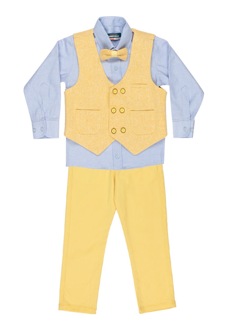 Costum elegant baieti - 4 piese - cu vesta - MY-5125 - Galben