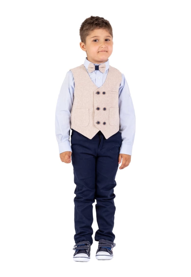 Costum elegant baieti - 4 piese - cu vesta - MY-5125 - Crem