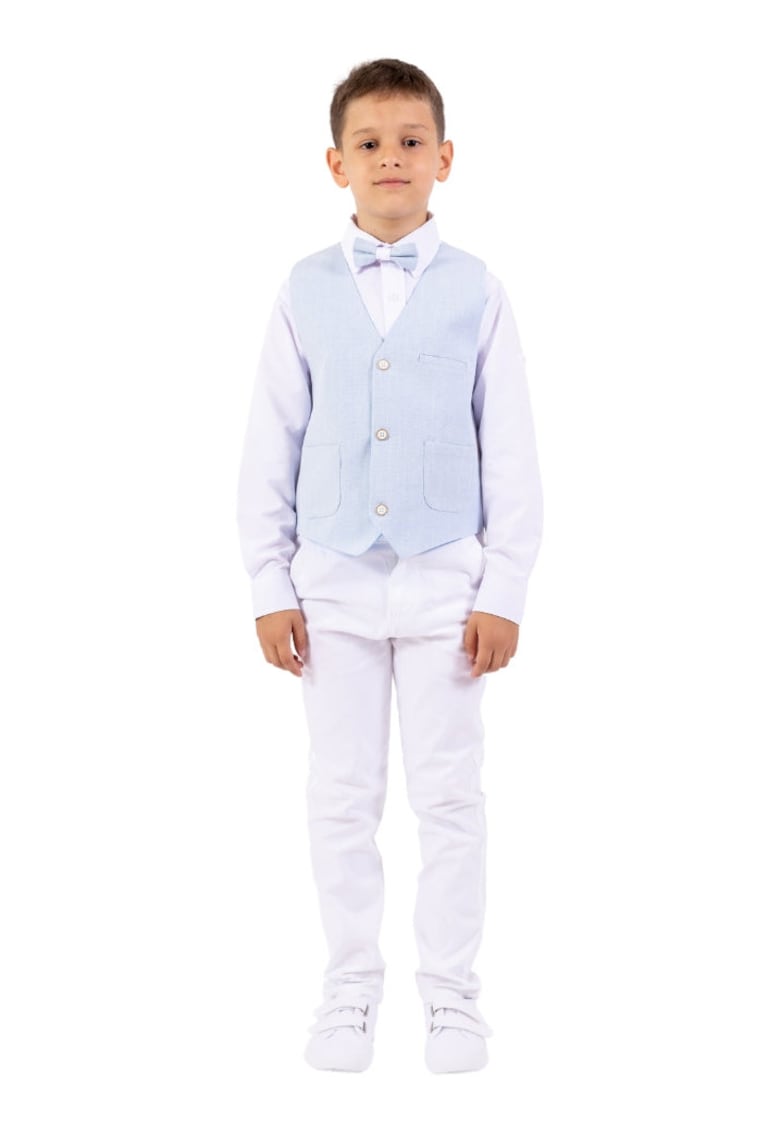 Costum elegant baieti - 4 piese - cu vesta - MY-5128 - Albastru deschis