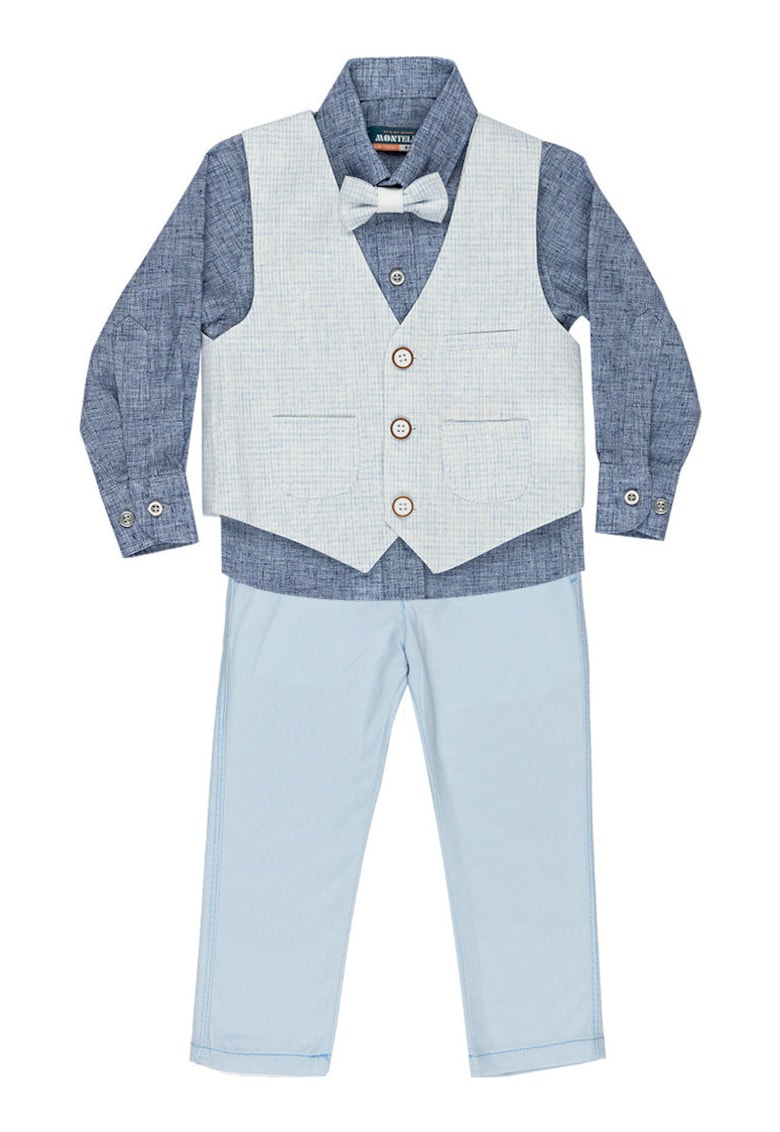 Costum elegant baieti - 4 piese - cu vesta - MY-5127 - Albastru deschis