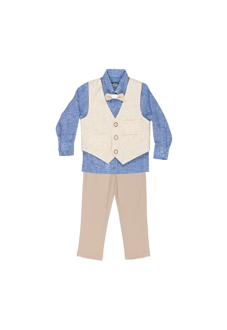 Costum elegant baieti - 4 piese - cu vesta - MY-5127 - Crem