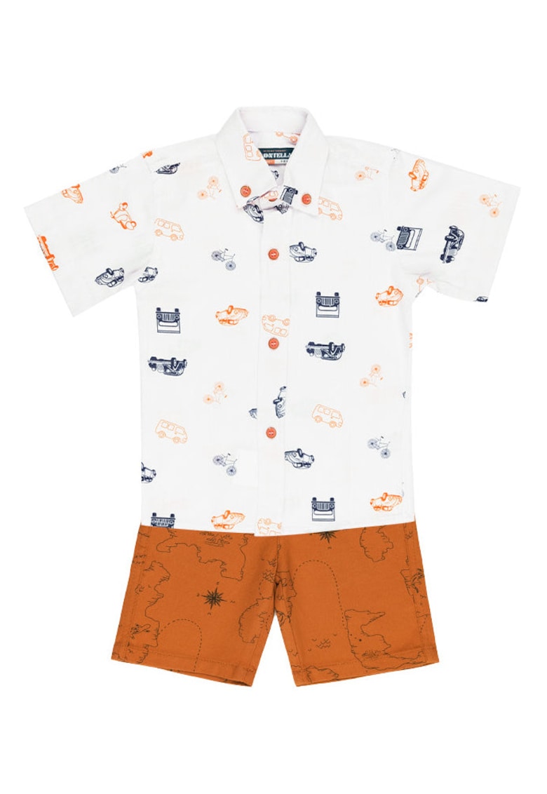 Compleu - pentru baieti - cu pantaloni scurti - 2 Piese - MK-7020 - Caramiziu