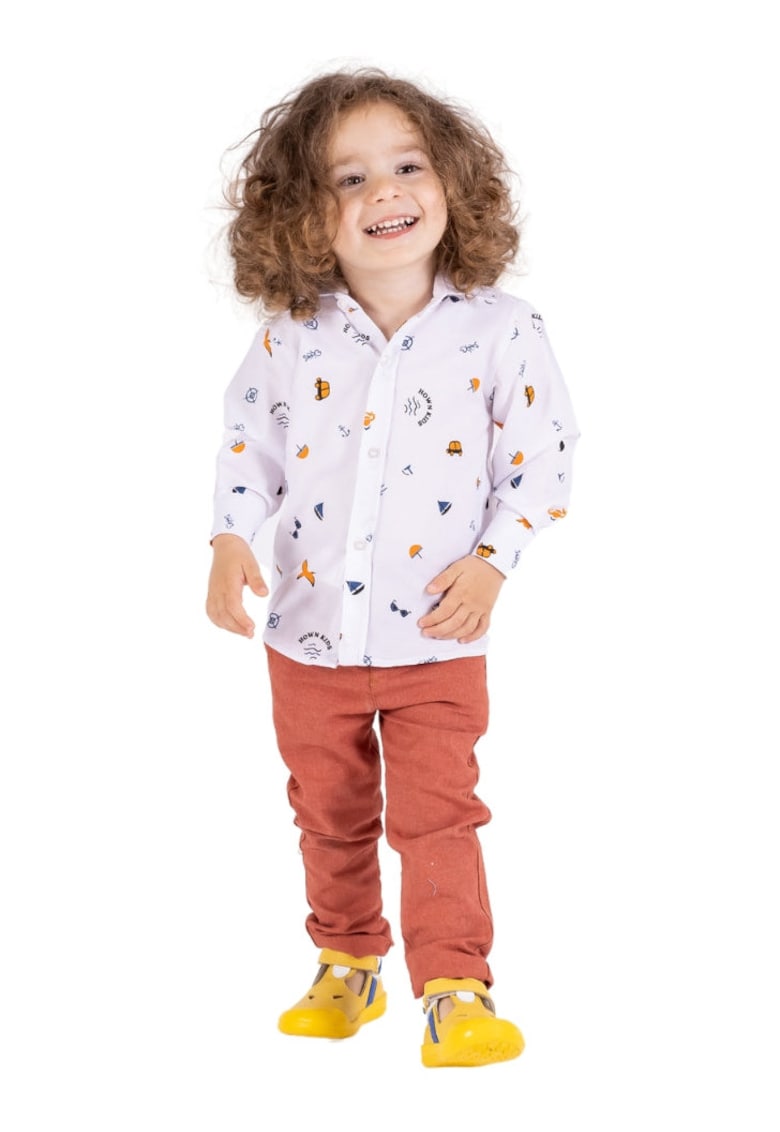 Compleu - pentru baieti - cu pantaloni lungi - 2 Piese - MG-3034 - Caramiziu