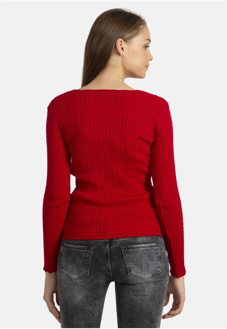 Pulover cu decolteu in v si detalii cu model torsade