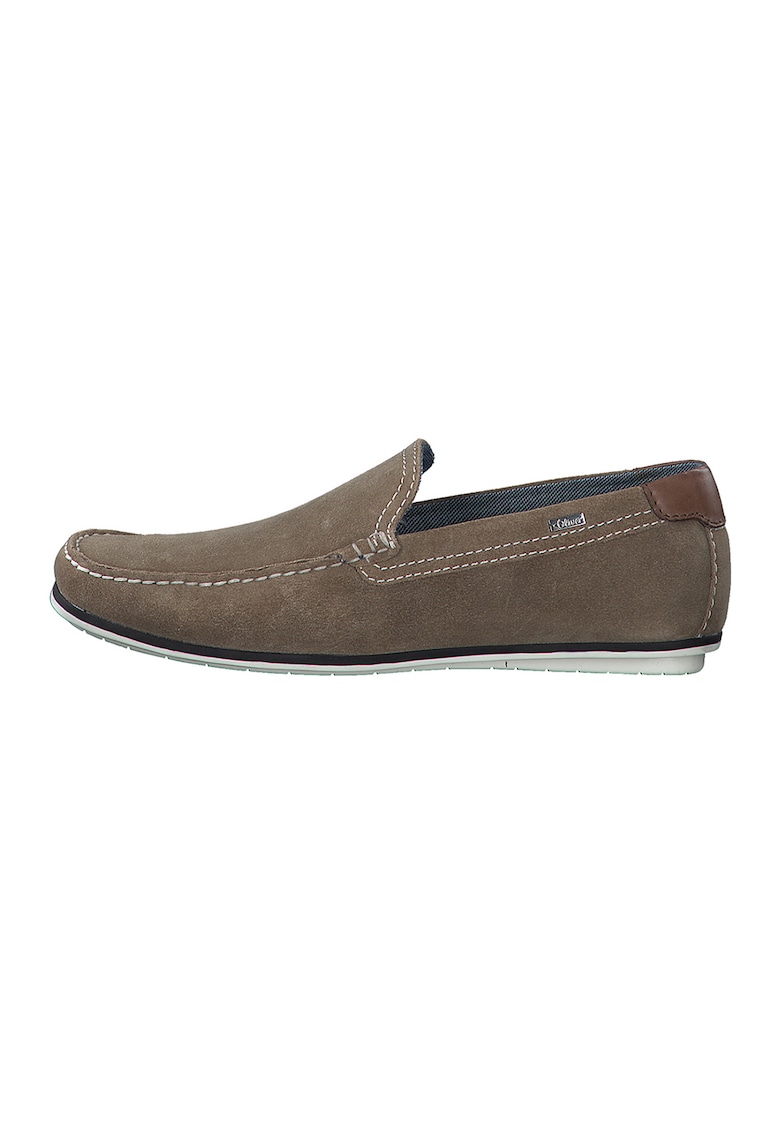 Pantofi loafer din piele intoarsa cu cusaturi contrastante