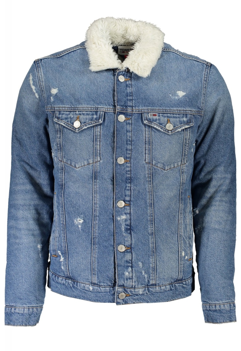 Jacheta barbati de blug cu aspect prespalat albastru 52759 - Albastru