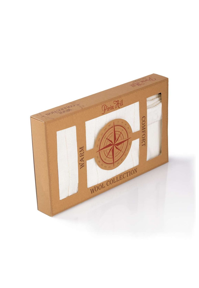 Cutie sosete din lana Merino Warm si fular - Alb - Alb