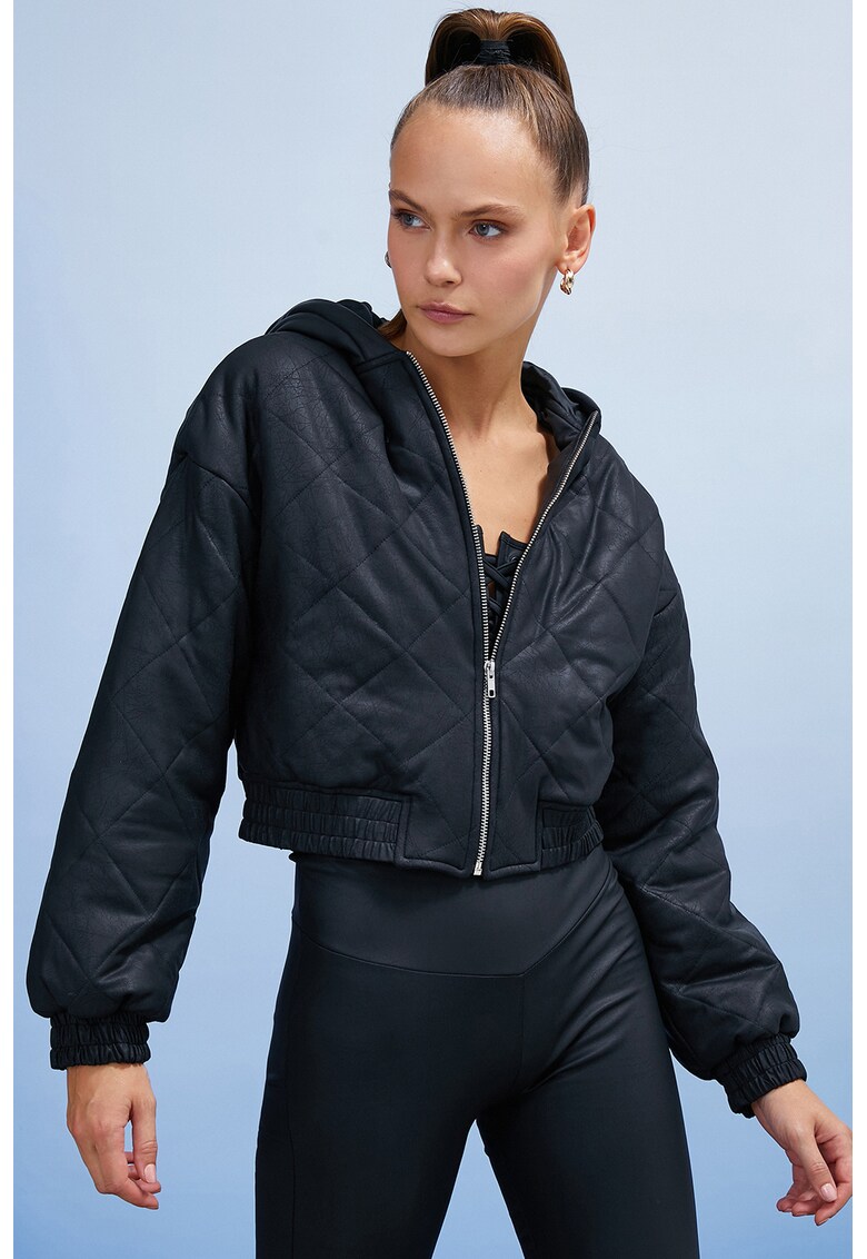 Jacheta crop cu gluga