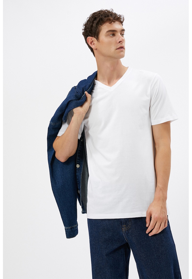 Tricou de bumbac cu decolteu in V