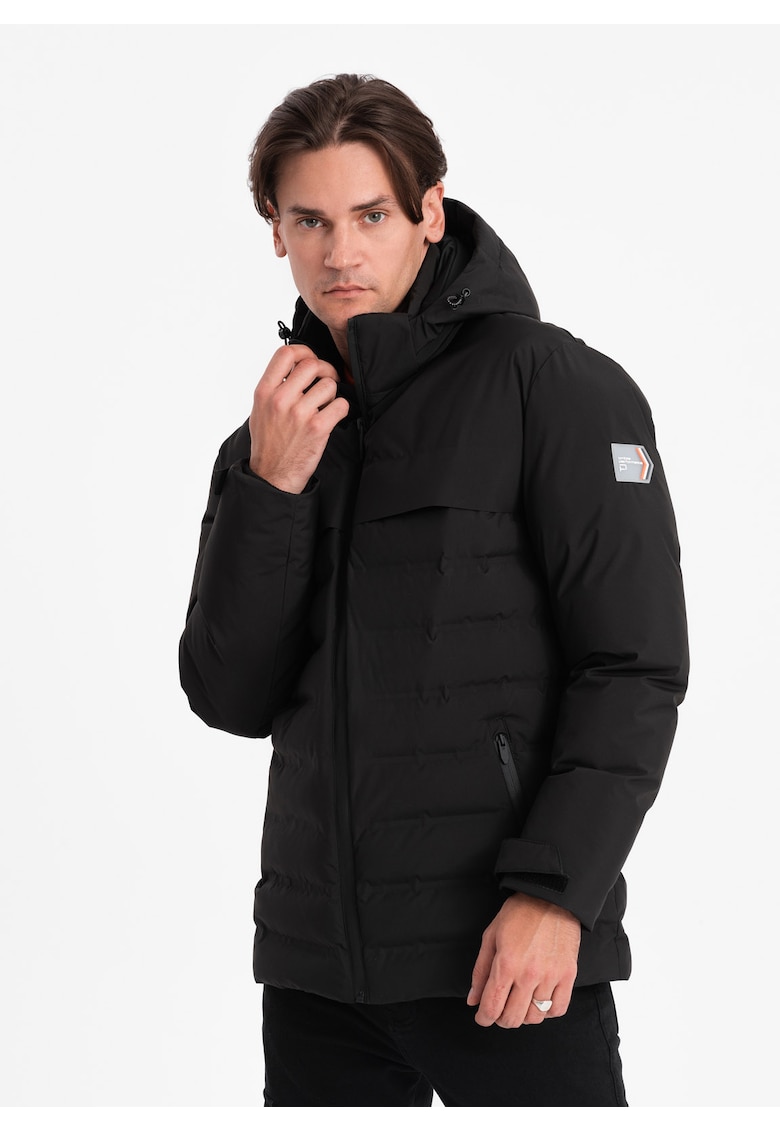 Geaca de iarna matlasata OM-JAHP-0150 - Barbati - Cu fermoar - Cu gluga - Negru