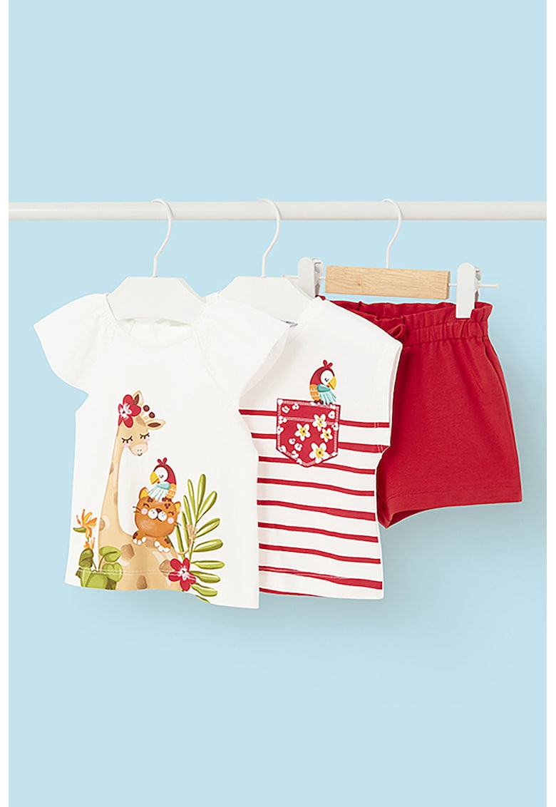 Set de tricou de bumbac si pantaloni scurti cu imprimeu grafic