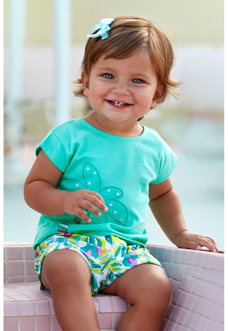 Set de tricou de bumbac si pantaloni scurti cu model