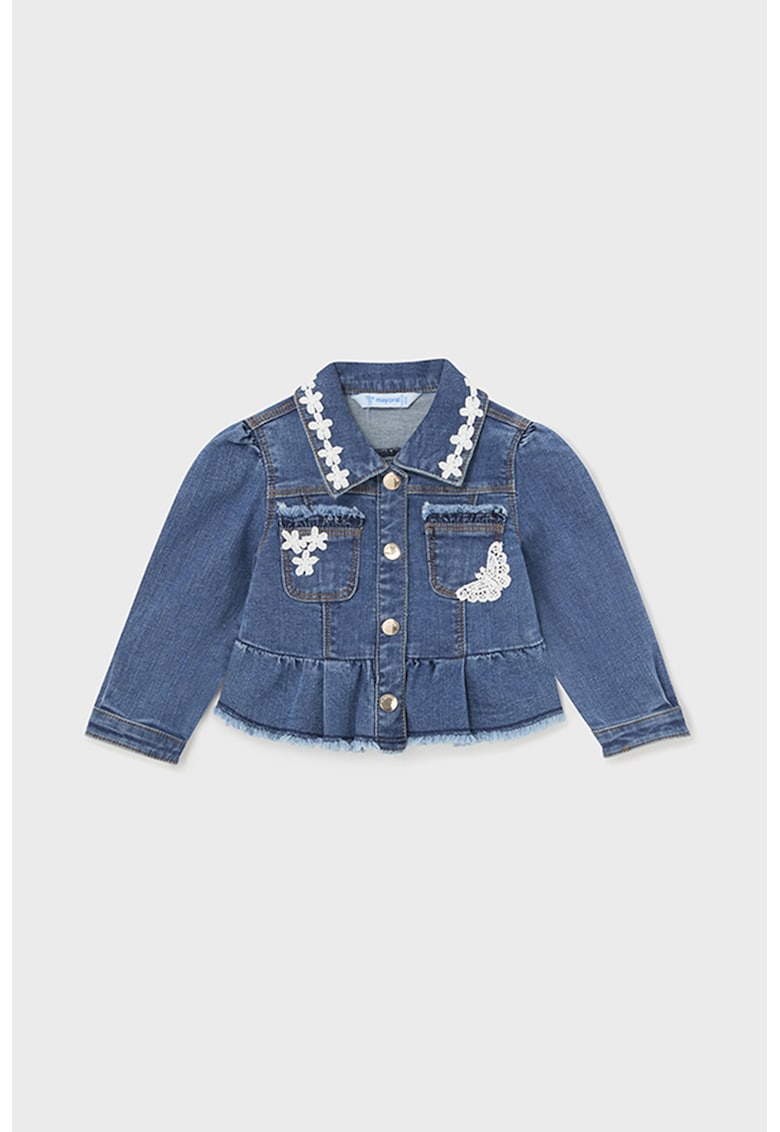 Jacheta de denim cu detalii crosetate