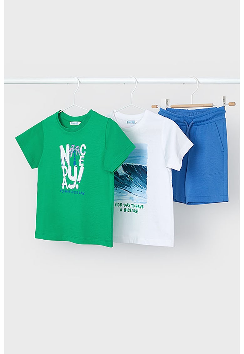 Set de tricou cu imprimeu si pantaloni scurti - 3 piese