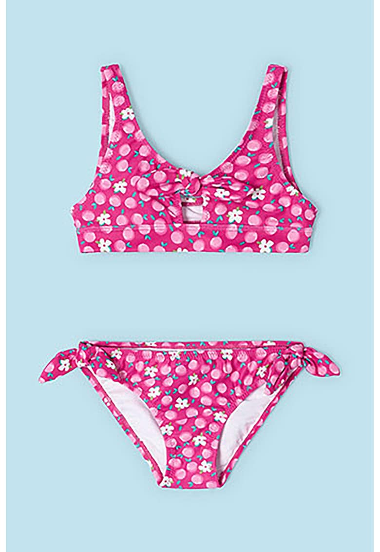 Costum de baie cu doua piese - cu impimeu tropical - Alb/Roz/Albastru