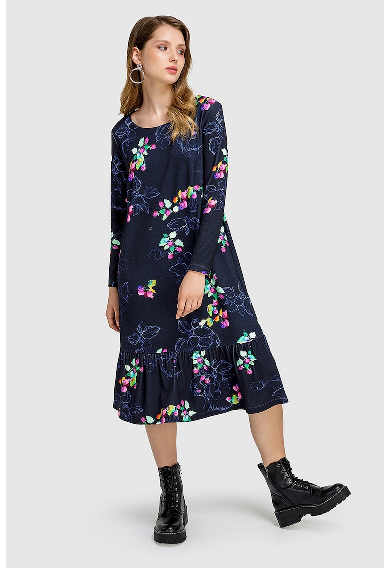 Rochie cu decolteu rotund si imprimeu floral