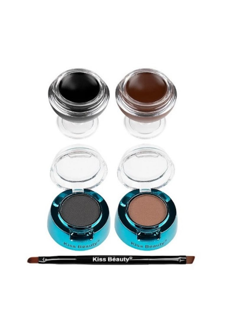 Kit Sprancene - Fit Eye Durable - 2 Gel Sprancene - 2 Fard Sprancene - Pensula - Black-Brown