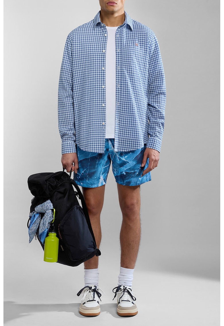 Pantaloni scurti de baie cu snur in talie V-Inuvik - Albastru